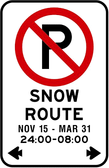 no parking sign for snow routes