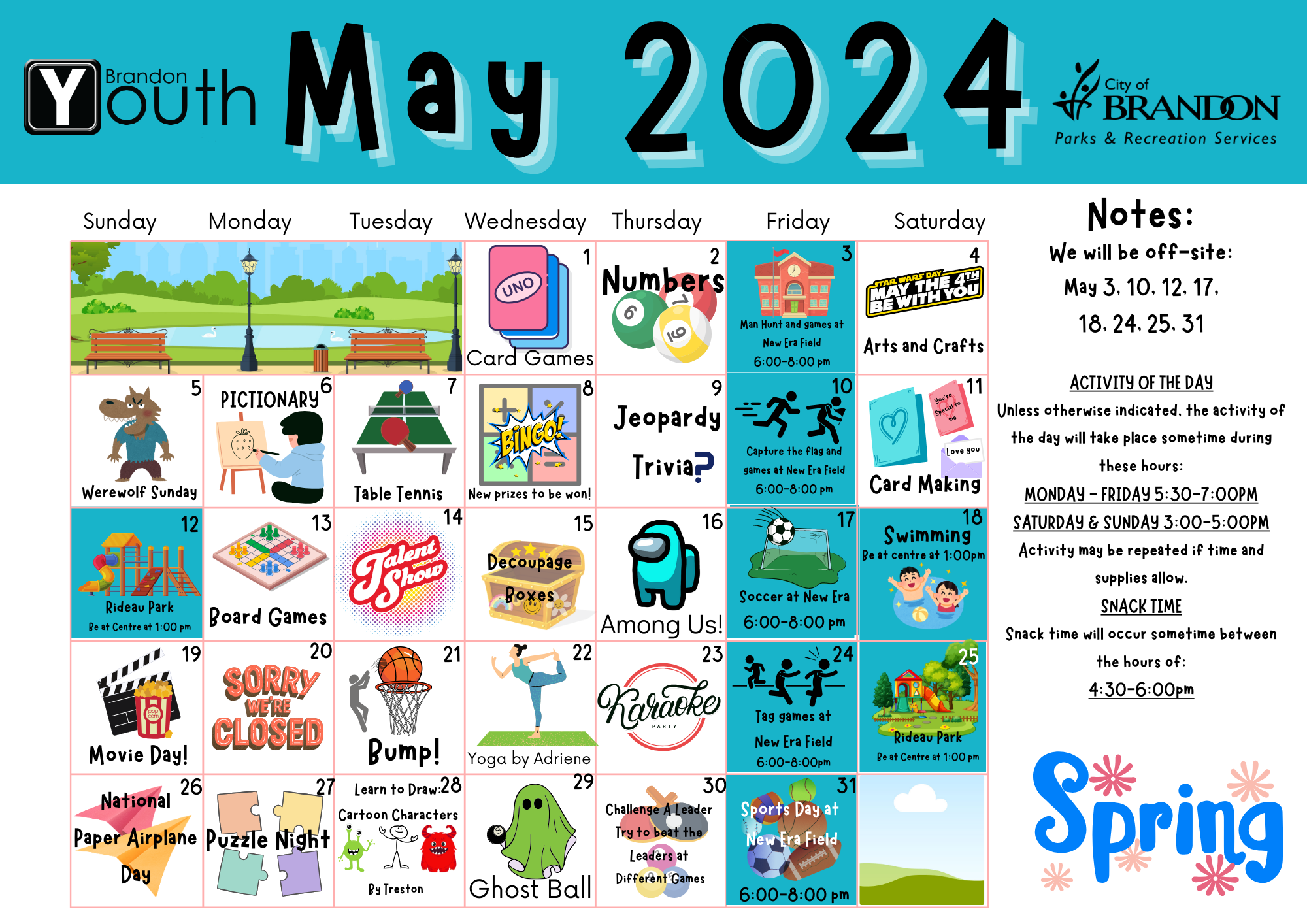 Youth Centre May 2024 Calendar Front 
