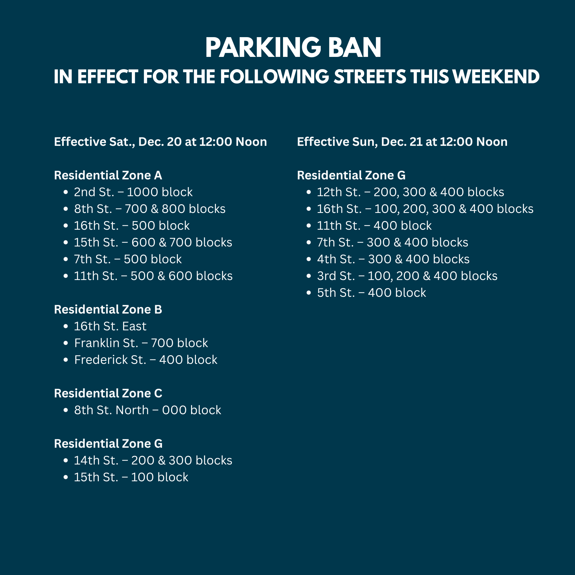 parking ban this weekend