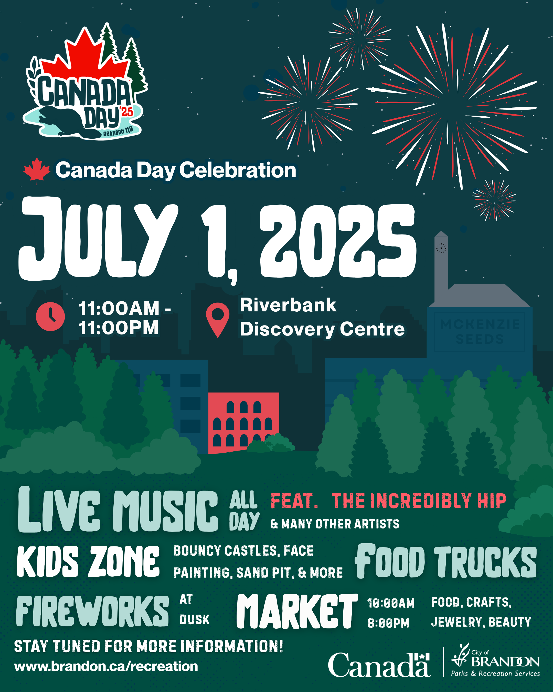 Canada Day Poster shows details on events at the Riverbank Discovery Centre on July 1 from 11 a.m. to 11 p.m.