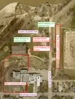 Picture showing Canada Games Parking Lot and South Parking Lot in Queen Elizabeth Park are closed