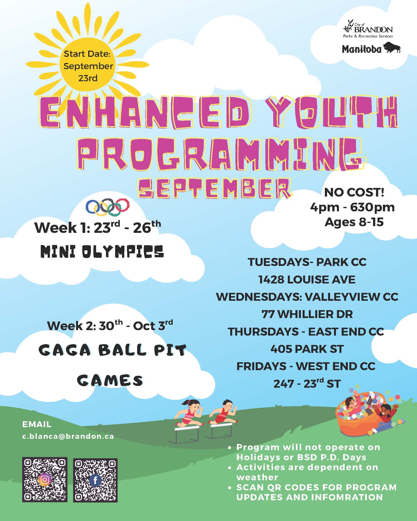 Enhanced Youth Programming September Schedule