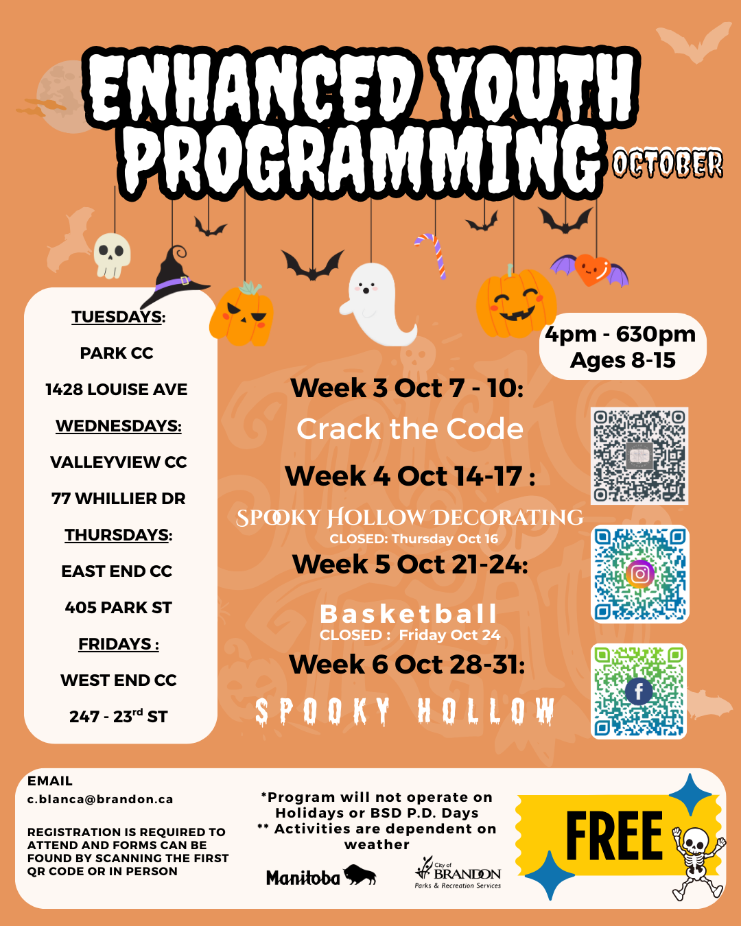 Enhanced Youth Programming - October Calendar